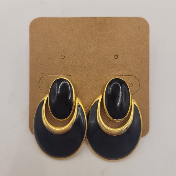 Black Enamel Vintage Door Knocker Earrings - Picture 1 of 2